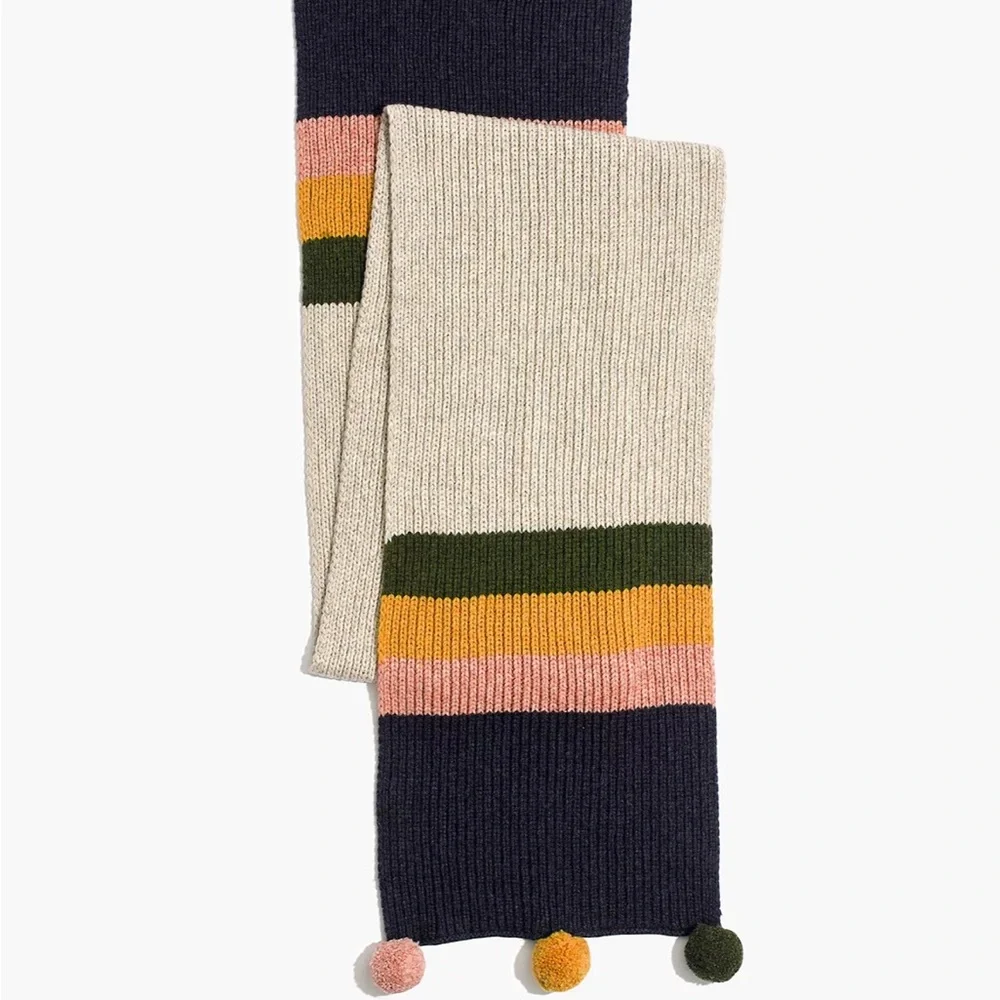 Madewell Striped Pom-Pom Scarf